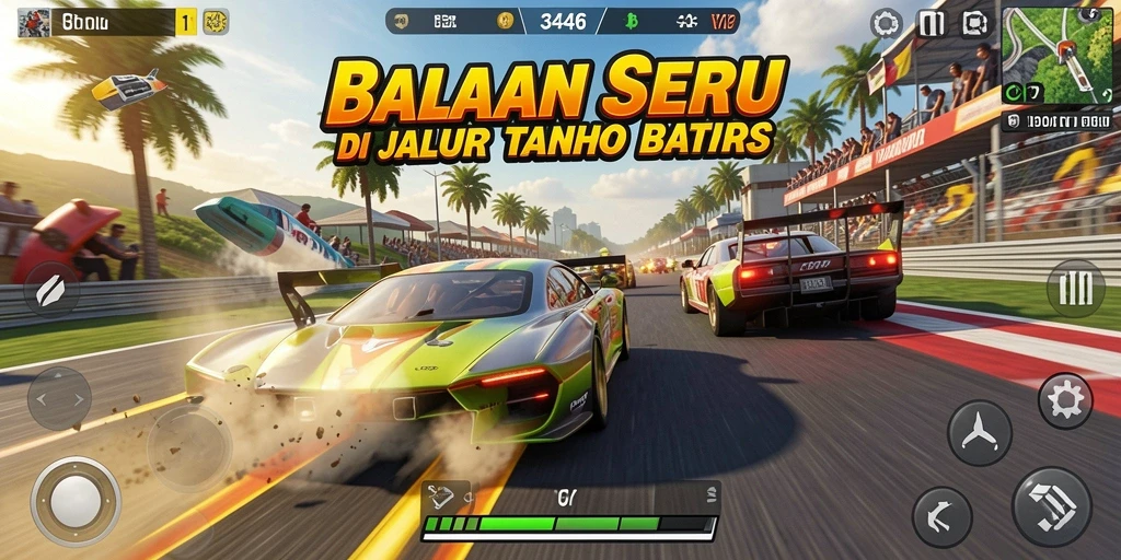Tampilan gameplay <strong>3446</strong> yang penuh aksi di balapan.