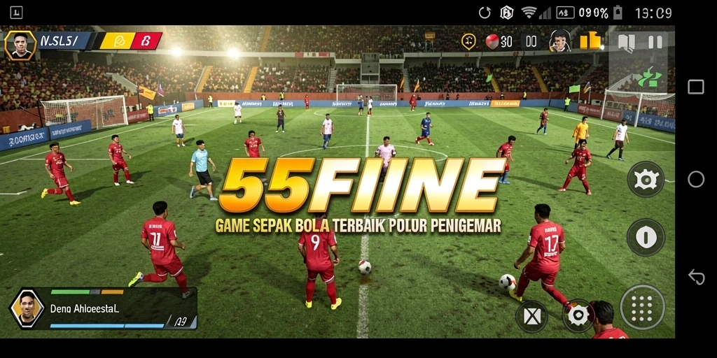 Tampilan gameplay 55FIVE dengan aksi sepak bola yang dinamis.