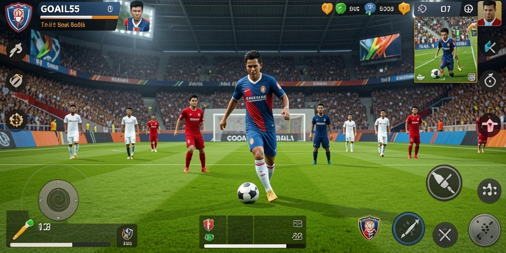 Screenshot gameplay GOAL55 yang menampilkan manajemen tim yang seru.