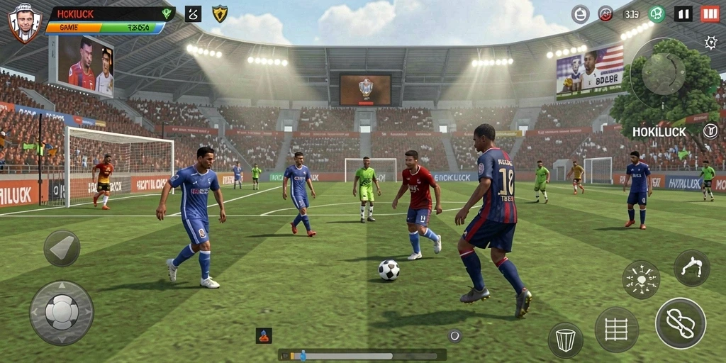 Tampilan gameplay HOKILUCK yang menarik dengan aksi sepak bola yang mendebarkan.