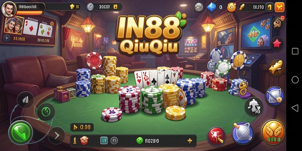 Tampilan gameplay seru dari IN88 dalam permainan QiuQiu.