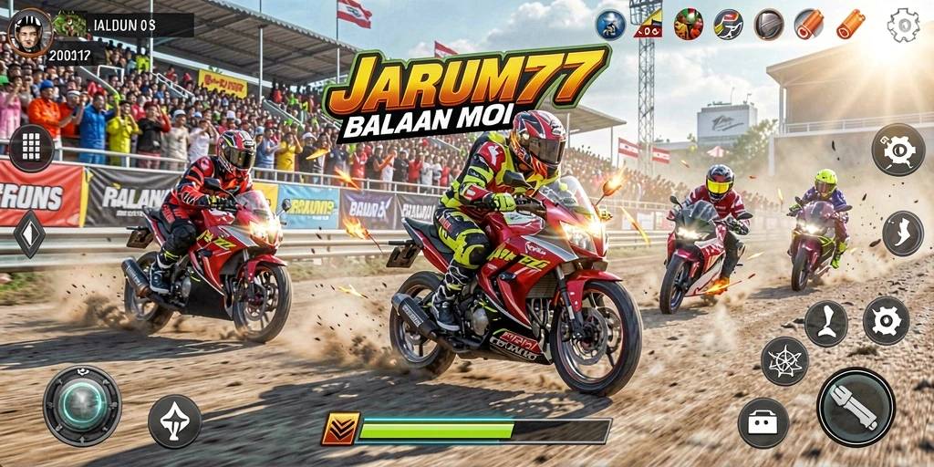 Tampilan gameplay seru di JARUM77 dengan balapan cepat.