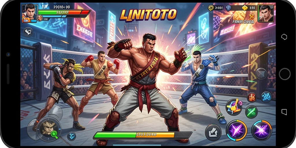 Tampilan gameplay seru dari LINITOTO dalam pertarungan Fighting.