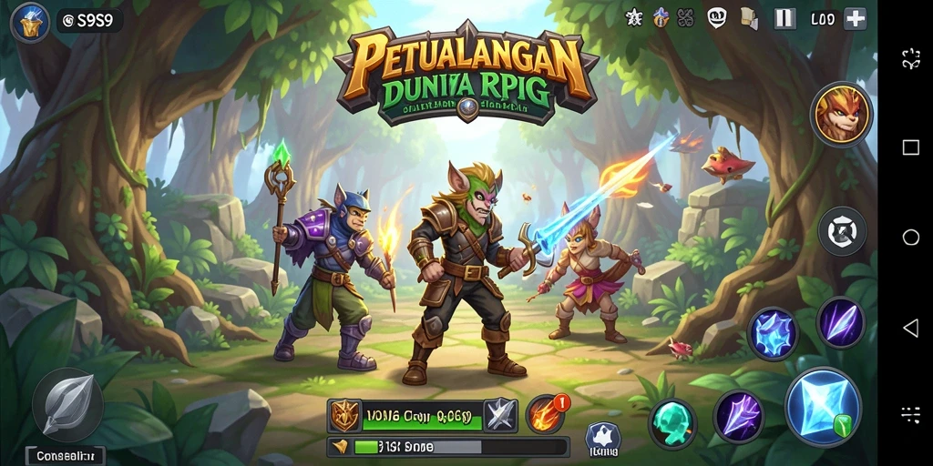 Screenshot gameplay S9S9 menampilkan karakter dalam pertempuran yang seru di dunia fantasi.