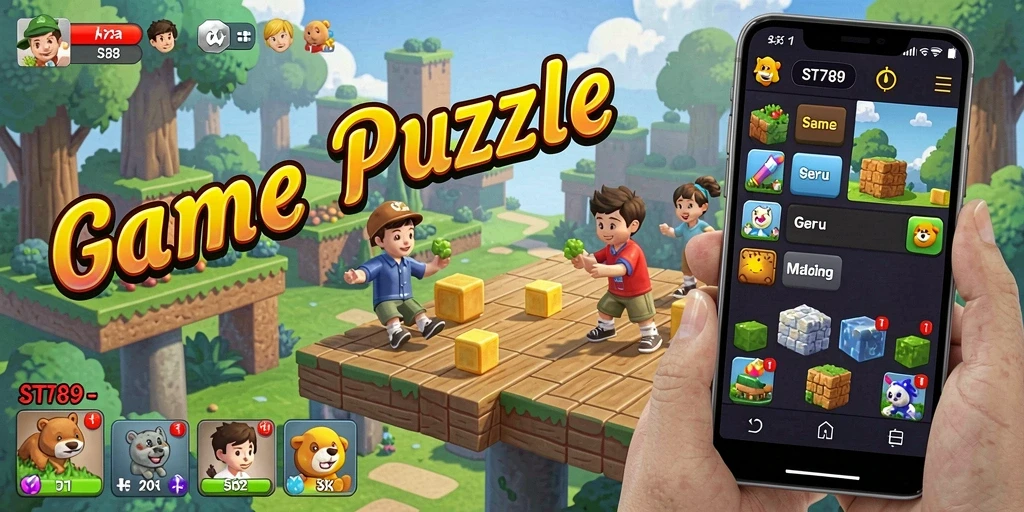 Tampilan screenshot utama ST789 yang menunjukkan gameplay Puzzle yang menantang dan seru.