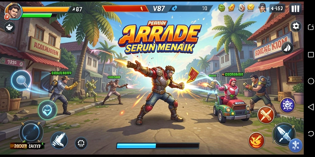 Screenshot utama V87 menampilkan aksi seru dan grafis menawan dari gameplay arcade.