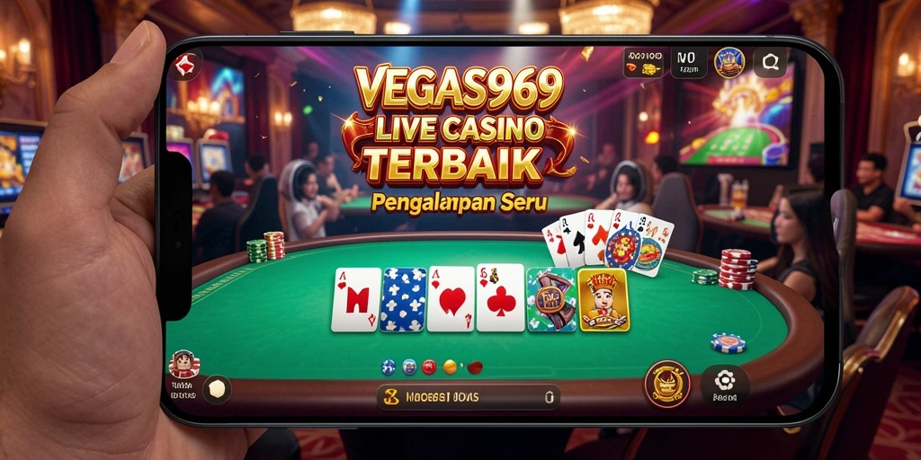 Screenshot gameplay VEGAS969 menunjukkan dealer live dalam aksi di permainan kasino.