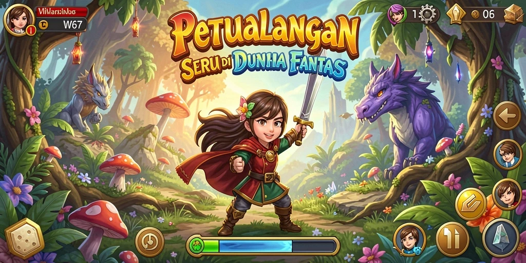 Gameplay W67 menunjukkan petualangan seru di dunia fantasi.